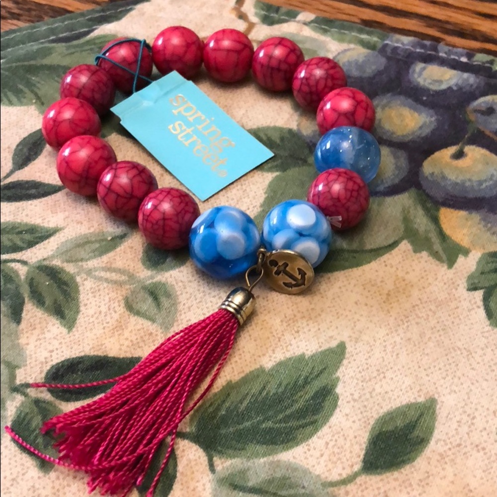 Stretch fustian & light blue beaded bracelet NEW